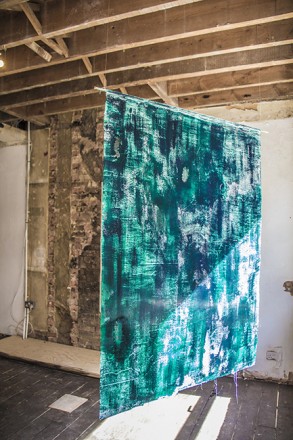 Bongsu Park, Seepage- Green, 2014. plaster bandage, oil paint, 35 inch x 48 inch