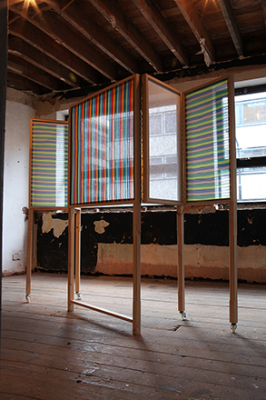 Yumi Chung, Untitled, 2013, Fabric, Wood, Casters, 183 × 285cm.