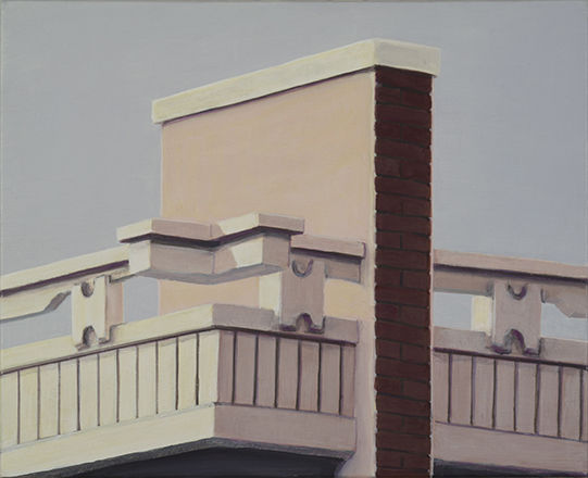 Ingo Baumgarten, "Untitled (rooftop with H- shaped, Hapjeong, Seoul)", 2000, Oil on paper, 22 x 27 cm.