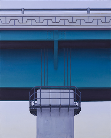 Ingo Baumgarten, Untitled (green motorway bridge, Hangang, Seoul), 2015. Oil on canvas, 40 x 30 cm.