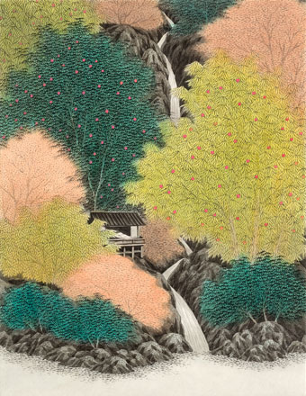 Minjoo Kim_사유산수_장지에 먹과 채색_53x45 cm_2016