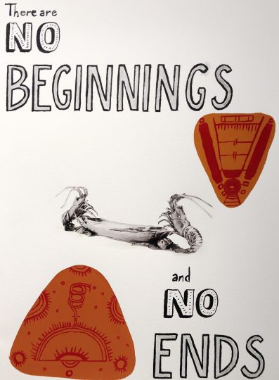 Ole Hagen, There Are No Beginnings and No Ends, 2017, ink, gouache, collage, 50x40cm