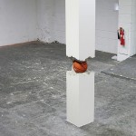 Shan Hur, Ball in the Pillar, 2011. Concrete, plywood, timber and basket ball,  510 x 32 x 32 cm.