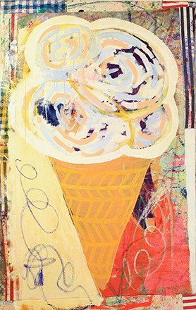 Leonard Johansson, Sprinkle Soft cone, 2015. Collage Fabrics,Acrylic, Oil, 160 x 100 cm.
